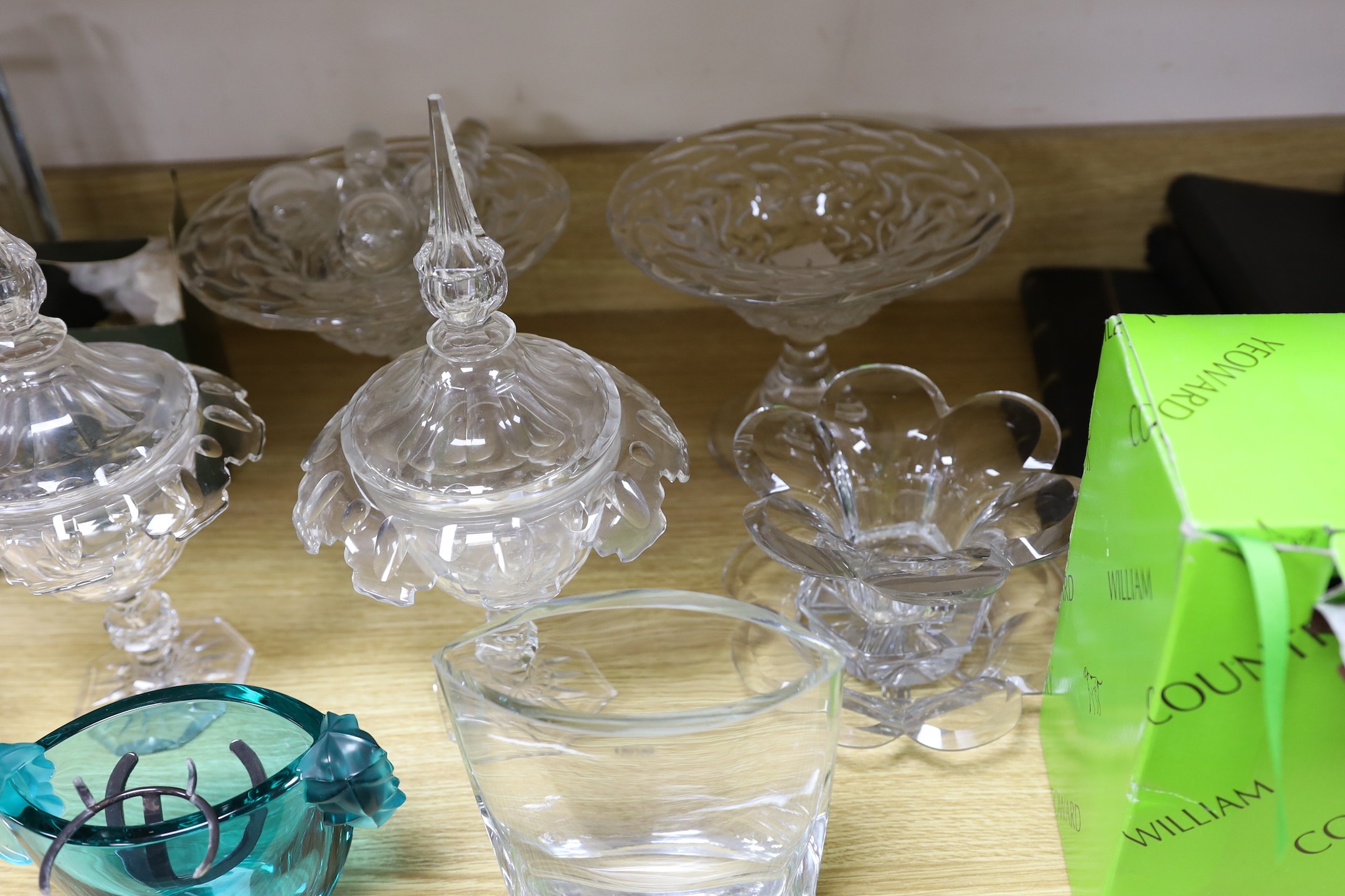 A selection of various glassware, to include a pair Royal Brierley vases, Sevres Cristal vase and other sundry glassware. Tallest 32cm